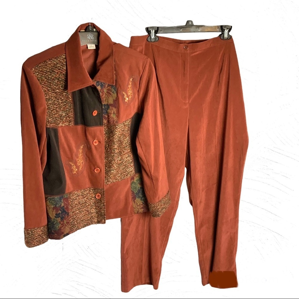 Notations Vintage Rust Patchwork Pant Suit Wm L/X… - image 1